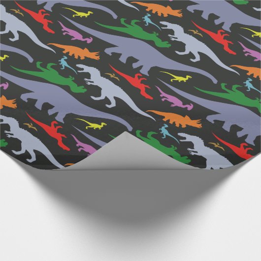 Farbiges Dinosaurier-Muster (dunkel) Geschenkpapier (Ecke)