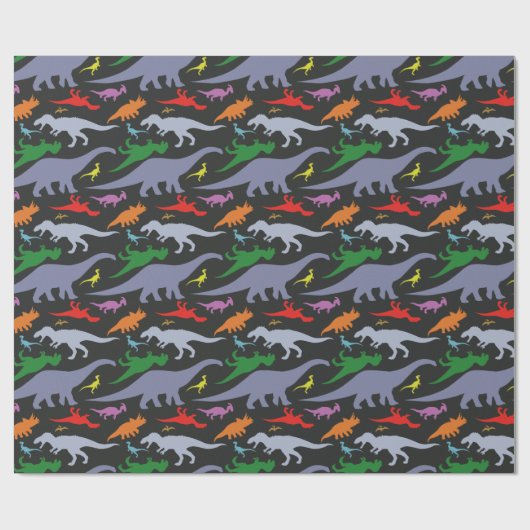 Farbiges Dinosaurier-Muster (dunkel) Geschenkpapier (Flach)