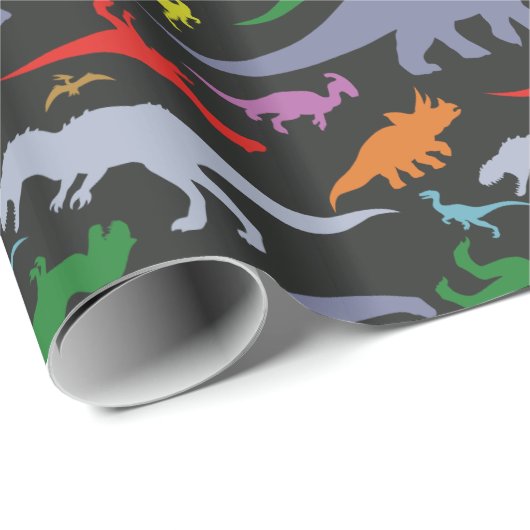 Farbiges Dinosaurier-Muster (dunkel) Geschenkpapier (Rolleneckpunkt)