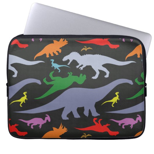 Farbiges Dinosaurier-Muster (dunkel) Laptopschutzhülle (Vorderseite)