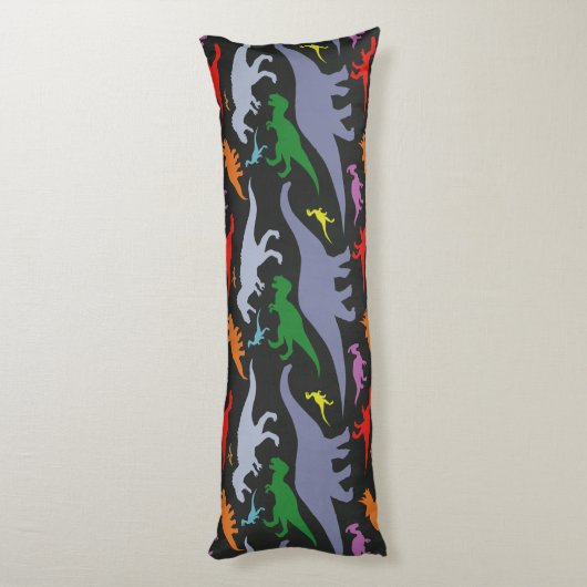 Farbiges Dinosaurier-Muster (dunkel) Seitenschläferkissen (Rückseite (Vertikal))