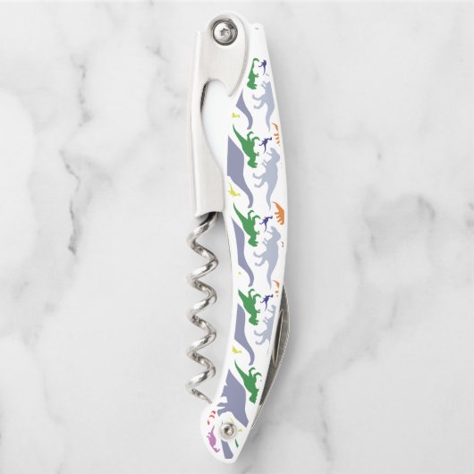 Farbiges Dinosaurier-Muster (Licht) Kellnermesser (Vorderseite)