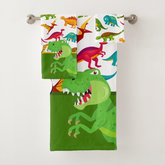 Farbiges Dinosaurier-Muster mit dem Namen T-Rex Gr Badhandtuch Set (Insitu)