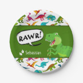 Farbiges Dinosaurier-Muster mit dem Namen T-Rex Gr Pappteller (Vorderseite)