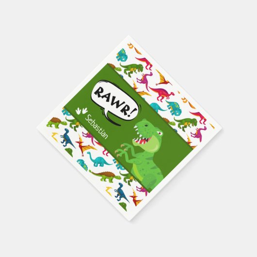 Farbiges Dinosaurier-Muster mit dem Namen T-Rex Gr Serviette (Ecke)