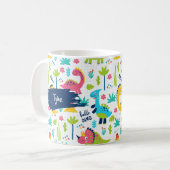 Farbiges Dinosaurier-Muster mit Kindernamen Kaffeetasse (Vorderseite Links)