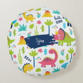 Farbiges Dinosaurier-Muster mit Kindernamen Rundes Kissen (Rückseite)