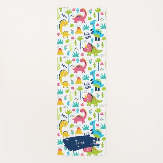Farbiges Dinosaurier-Muster mit Kindernamen Yogamatte (Vorderseite)