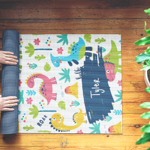Farbiges Dinosaurier-Muster mit Kindernamen Yogamatte