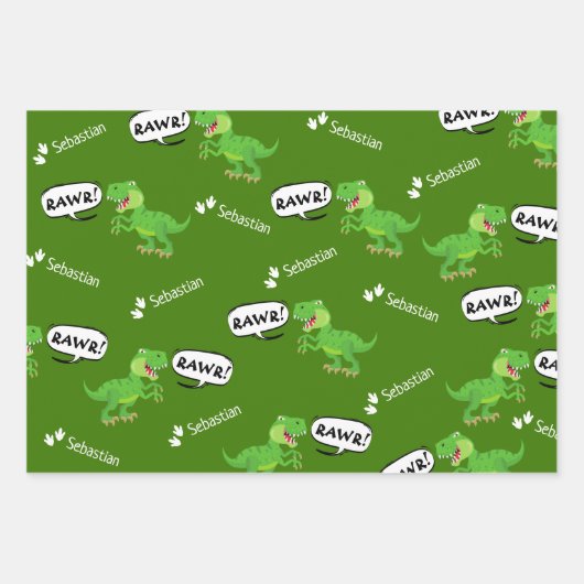 Farbiges Dinosaurier-Muster mit Namen Geschenkpapier Set (Vorderseite 2)