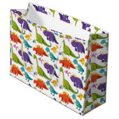 Farbiges Dinosauriermuster Große Geschenktüte (Vorderseite Schrägansicht)