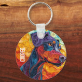 Farbiges Doberman Pincher Dog Portrait Schlüsselanhänger (Rückseite)