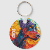 Farbiges Doberman Pincher Dog Portrait Schlüsselanhänger (Rückseite)