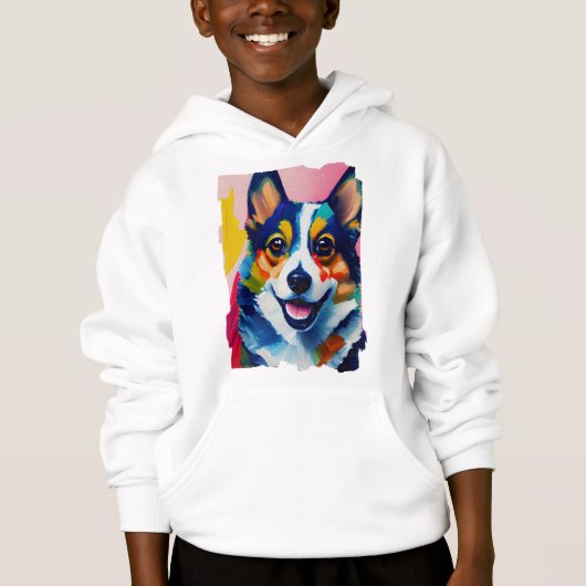 Farbiges Dog-Portrait - Corgi-Malerei Hoodie (Vorderseite)