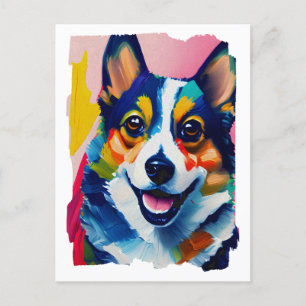 Farbiges Dog-Portrait - Corgi-Malerei Postkarte