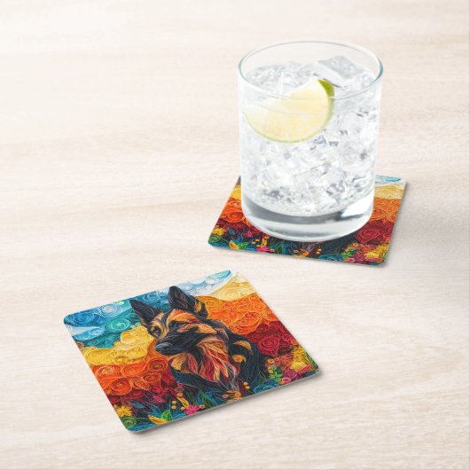 Farbiges Dog Portrait Rechteckiger Pappuntersetzer (Vor Ort)