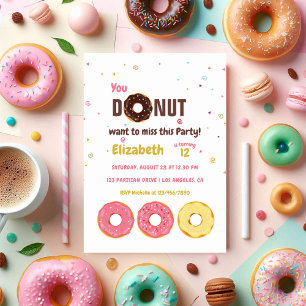 Farbiges Donut-Themed Kindergeburtstag Party Einladung