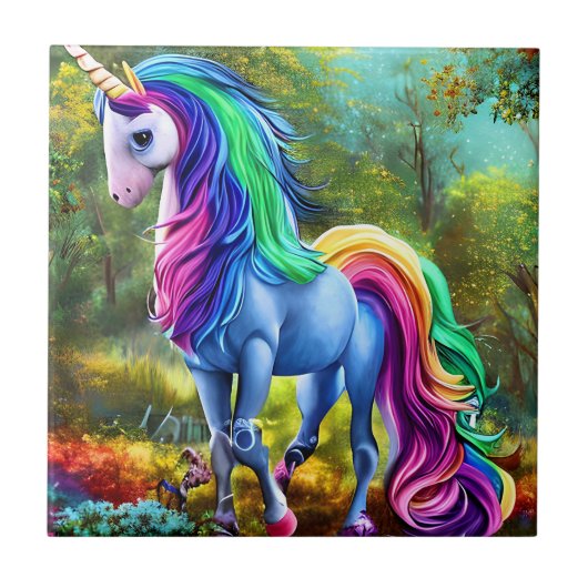 Farbiges Einhorn Fliese (Vorderseite)