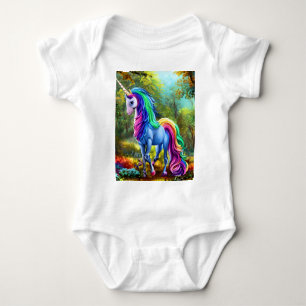 Farbiges Einhornpferd im Wald-46567 Baby Strampler