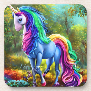Farbiges Einhornpferd im Wald-46567 Getränkeuntersetzer