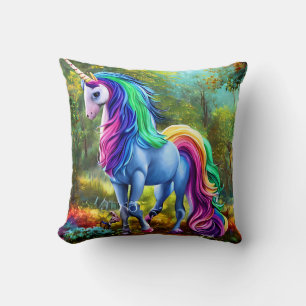 Farbiges Einhornpferd im Wald-46567 Kissen