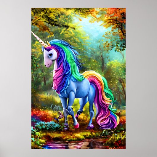 Farbiges Einhornpferd im Wald-46567 Poster (Vorne)