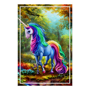 Farbiges Einhornpferd im Wald-46567 Poster