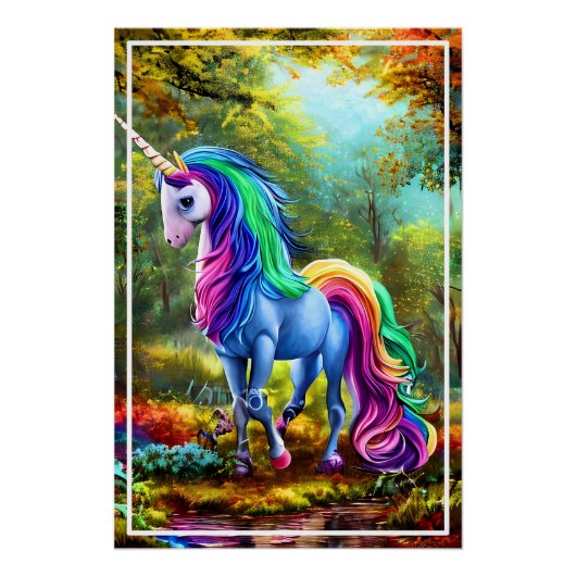 Farbiges Einhornpferd im Wald-46567 Poster (Vorderseite)