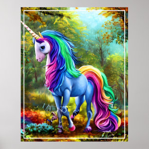 Farbiges Einhornpferd im Wald-46567 Poster