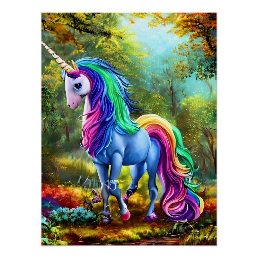 Farbiges Einhornpferd im Wald-46567 Poster (Vorderseite)