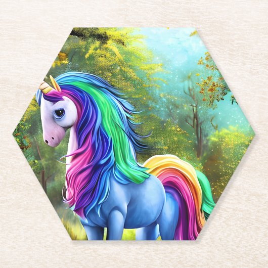 Farbiges Einhornpferd im Wald-46567 Untersetzer (Vorderseite)