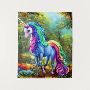 Farbiges Einhornpferd im Wald-46567 Wandteppich