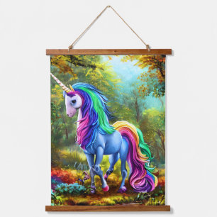 Farbiges Einhornpferd im Wald-46567 Wandteppich Mit Holzrahmen