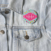 Farbiges Eismuster mit rosafarbenem Monogramm, Pop Button (Beispiel)