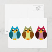 Farbiges Eule-Trio Postkarte (Vorne/Hinten)