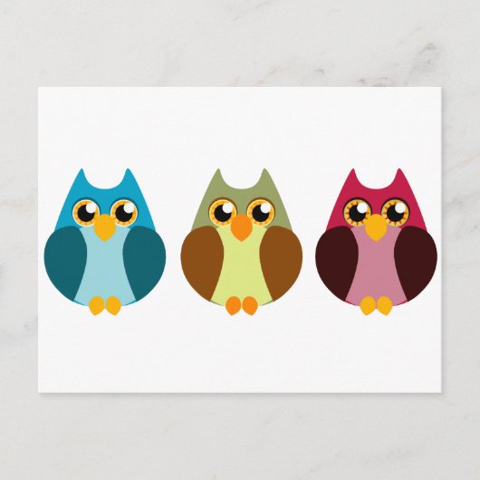 Farbiges Eule-Trio Postkarte (Vorderseite)
