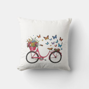 Farbiges Fahrrad mit Blume-Körbchen Kissen