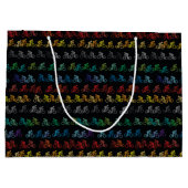 Farbiges Fahrradmuster auf schwarz Große Geschenktüte (Rückseite)