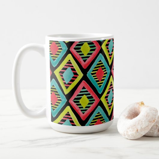 Farbiges, feines, geometrisches Wasserfarbmuster Kaffeetasse (Mit Donut)