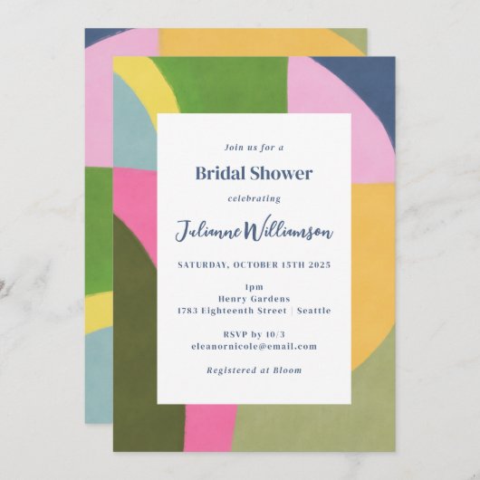Farbiges feines, modernes Abstraktes Brautparty Einladung (Vorne/Hinten)
