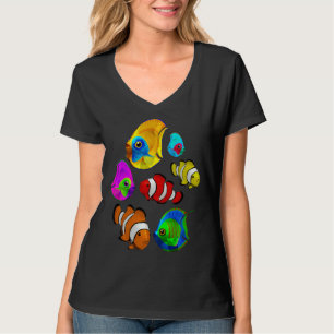 Farbiges Fischmuster T-Shirt