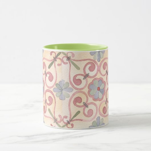Farbiges Fliesenmuster Klassisch florrosa grün Tasse (Zentrum)