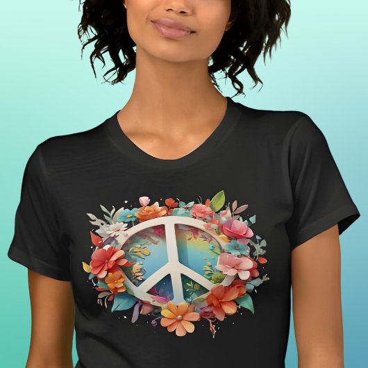 Farbiges Floral Peace Sign T-Shirt