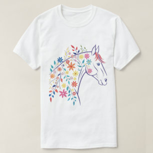 Farbiges Florales Pferd T-Shirt - Künstlerisches E