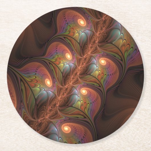 Farbiges fluoreszierendes Abstraktes trippy-Brown- Runder Pappuntersetzer (Vorderseite)
