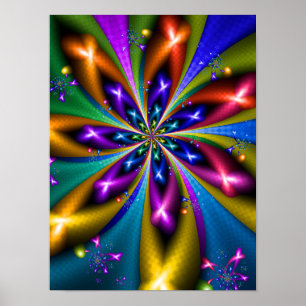 Farbiges Fraktal der Sternexplosion Poster