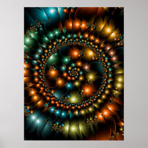 Farbiges Fraktal der zirkulären Blume Poster