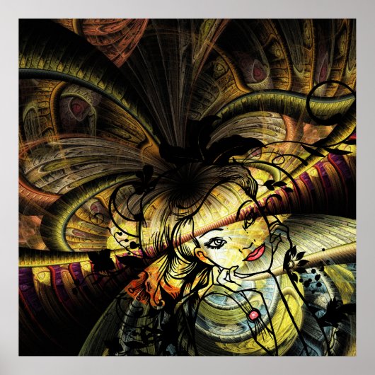 Farbiges Fraktal mit Blumenmädchen Poster (Vorne)