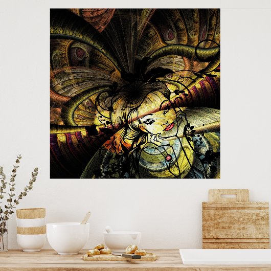 Farbiges Fraktal mit Blumenmädchen Poster (Küche)
