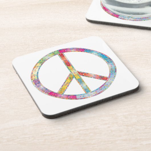Farbiges Friedenszeichen Getränkeuntersetzer (Linke Seite)
